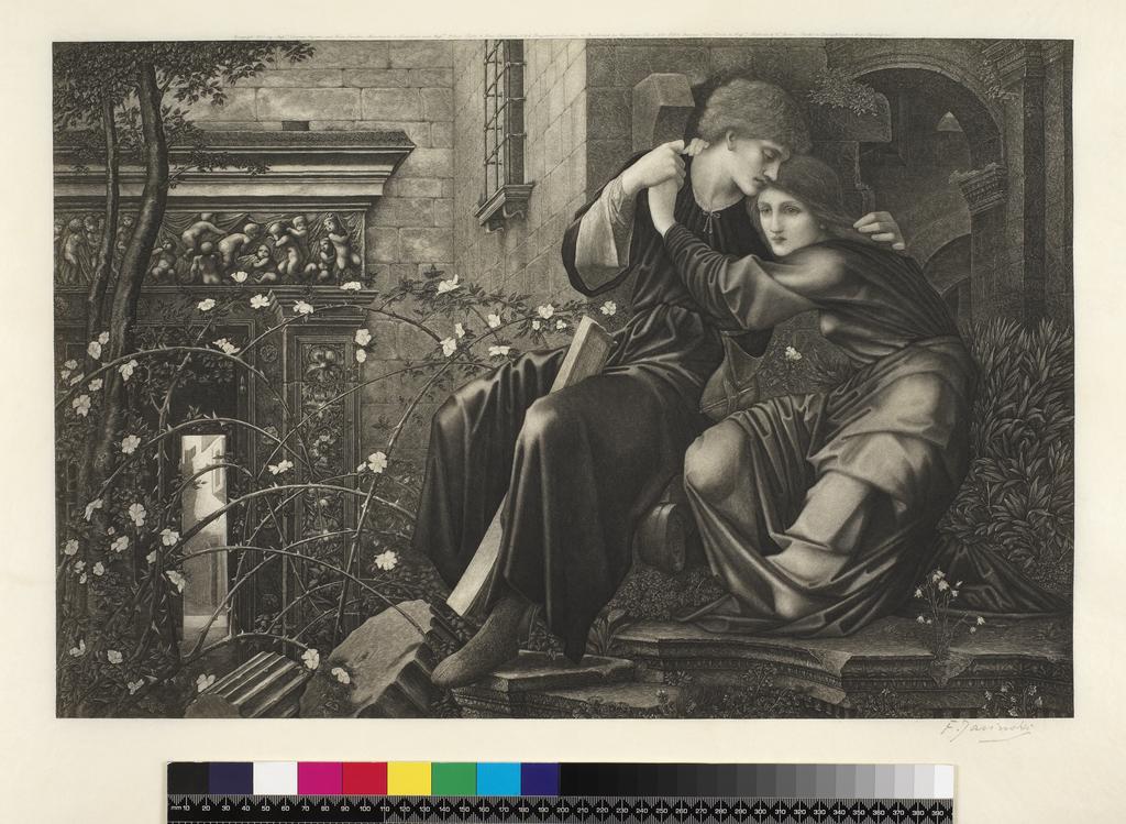 An image of Love among the ruins. Jasinski, Félix, printmaker (Polish, 1862-1901). Burne-Jones, Edward, after (British, 1833-1898). Arthur Tooth & Sons, publisher. Etching, black carbon ink on vellum (paper), 1899.