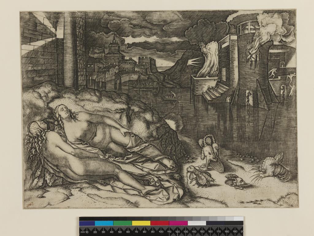 An image of The dream of Raphael. Raimondi, Marcantonio (Italian, c. 1480 – c. 1534). Possibly after Giorgione (Giorgio da Castelfranco) (Italian, 1477-1510). Engraving, circa 1507-1508. Alternative Numbers: Bartsch; 359. Illustrated Bartsch; 359 (273). Nagler (Künstler-Lexicon); 299.