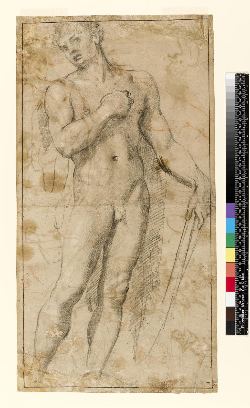 An image of Title/s: Sheet of studies: The young Hercules; Sleeping Venus (recto title)  
Maker/s: Carracci, Agostino (draughtsman) [ULAN info: Italian artist, 1557-1602]
Technique Description: recto: black and red chalks, a line of black ink acts as a border on all sides 
Dimensions: height: 578 mm, width: 307 mm

 

 
