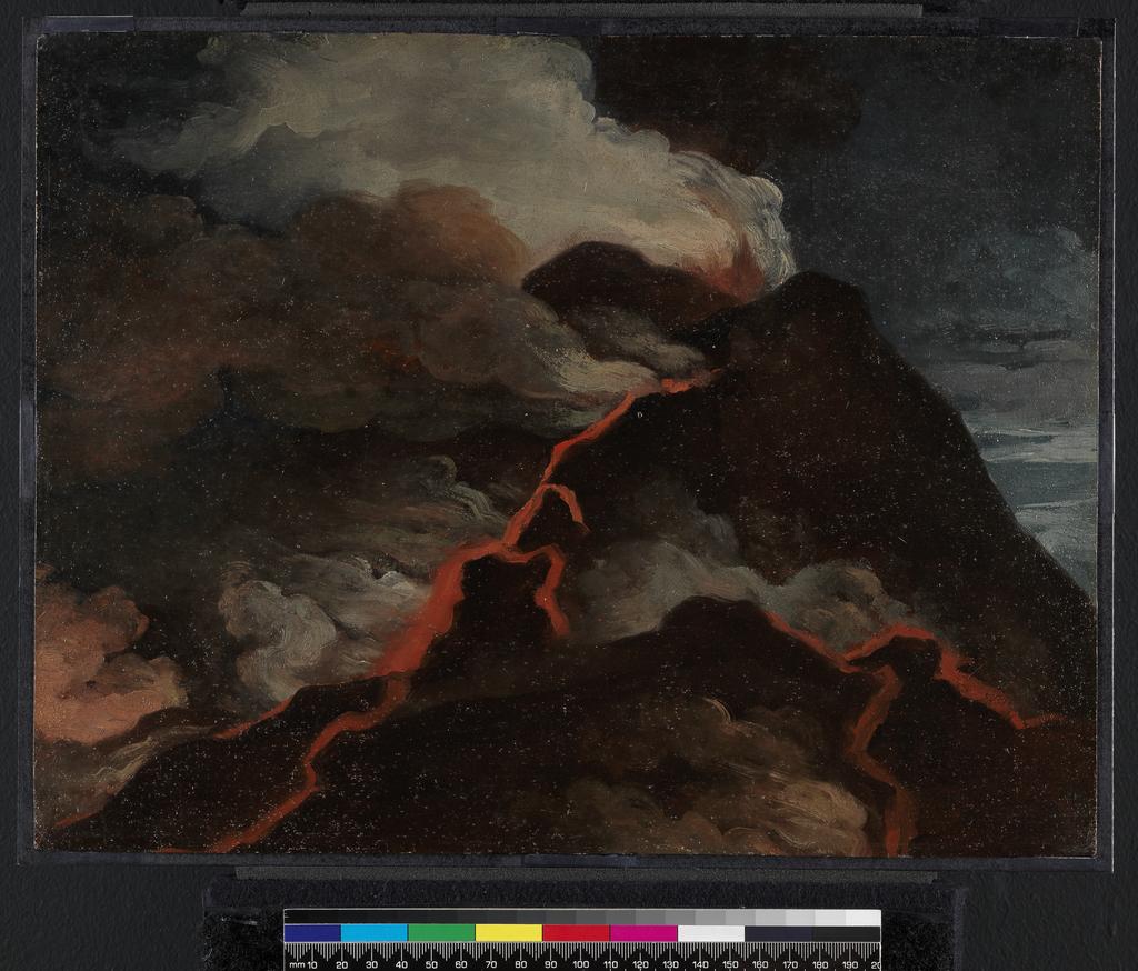 An image of Vesuvius in eruption. Lemonnier, Anicet Charles Gabriel (French, 1743-1824). Oil on paper, height 27.8 cm, width 36 cm, 1779.