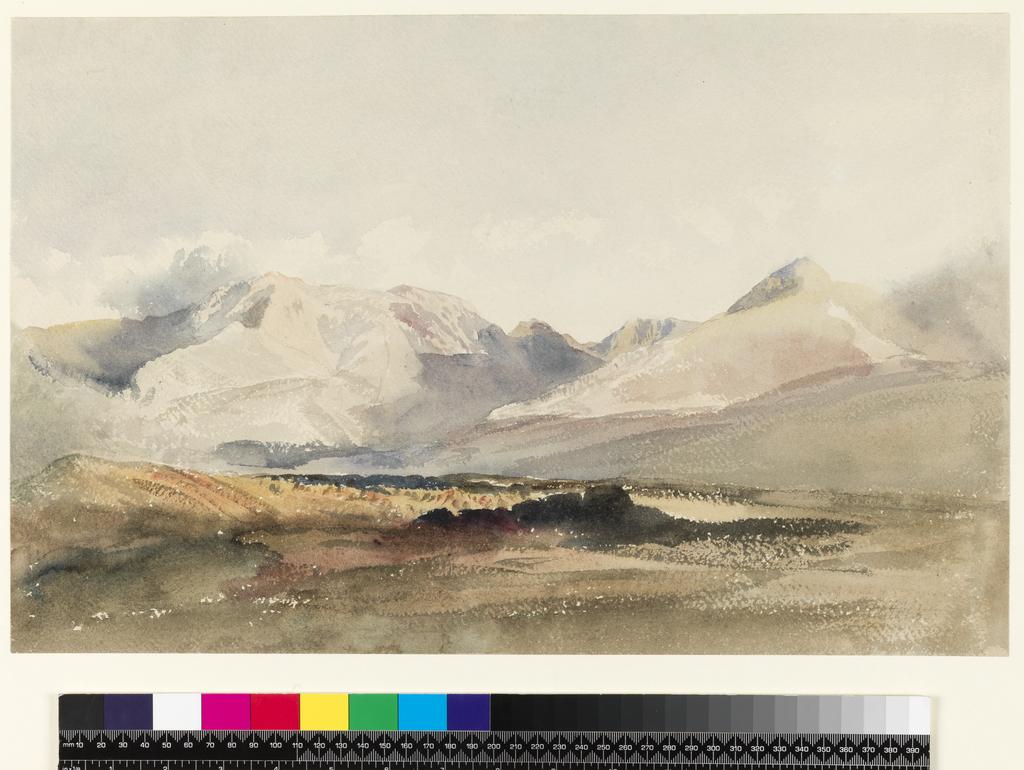 An image of A View in the Lake District. De Wint, Peter (British, 1784-1849). Watercolour on paper, height 292 mm, width 455 mm.