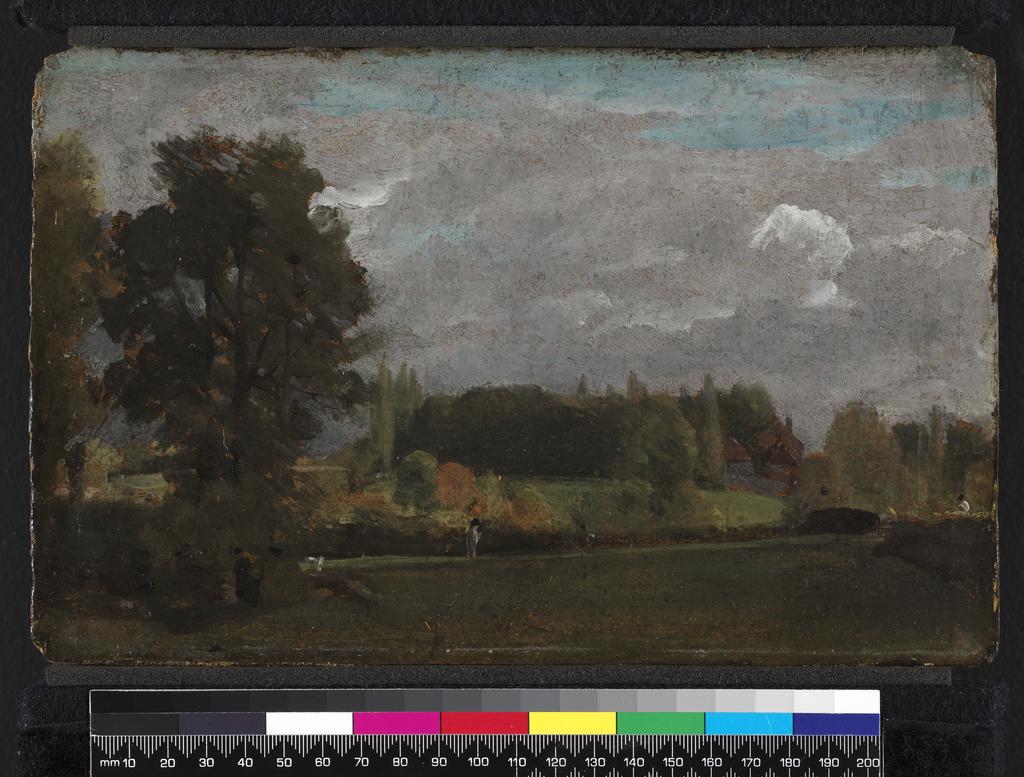 An image of East Bergholt. Constable, John (British, 1776-1837). Oil on millboard, height 16.5 cm, width 25.25 cm, 1808.