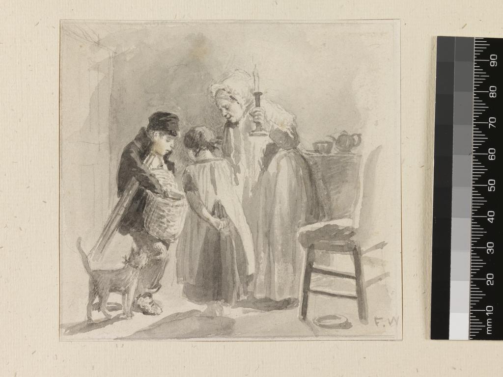 An image of The Angler's Return; a sketch for the Langham Club. Walker, Frederick (British, 1840-1875). Graphite on paper, 1860. Batchelor Collection. A sketch made at the Artists' Society in Langham Chambers ('The Langham').