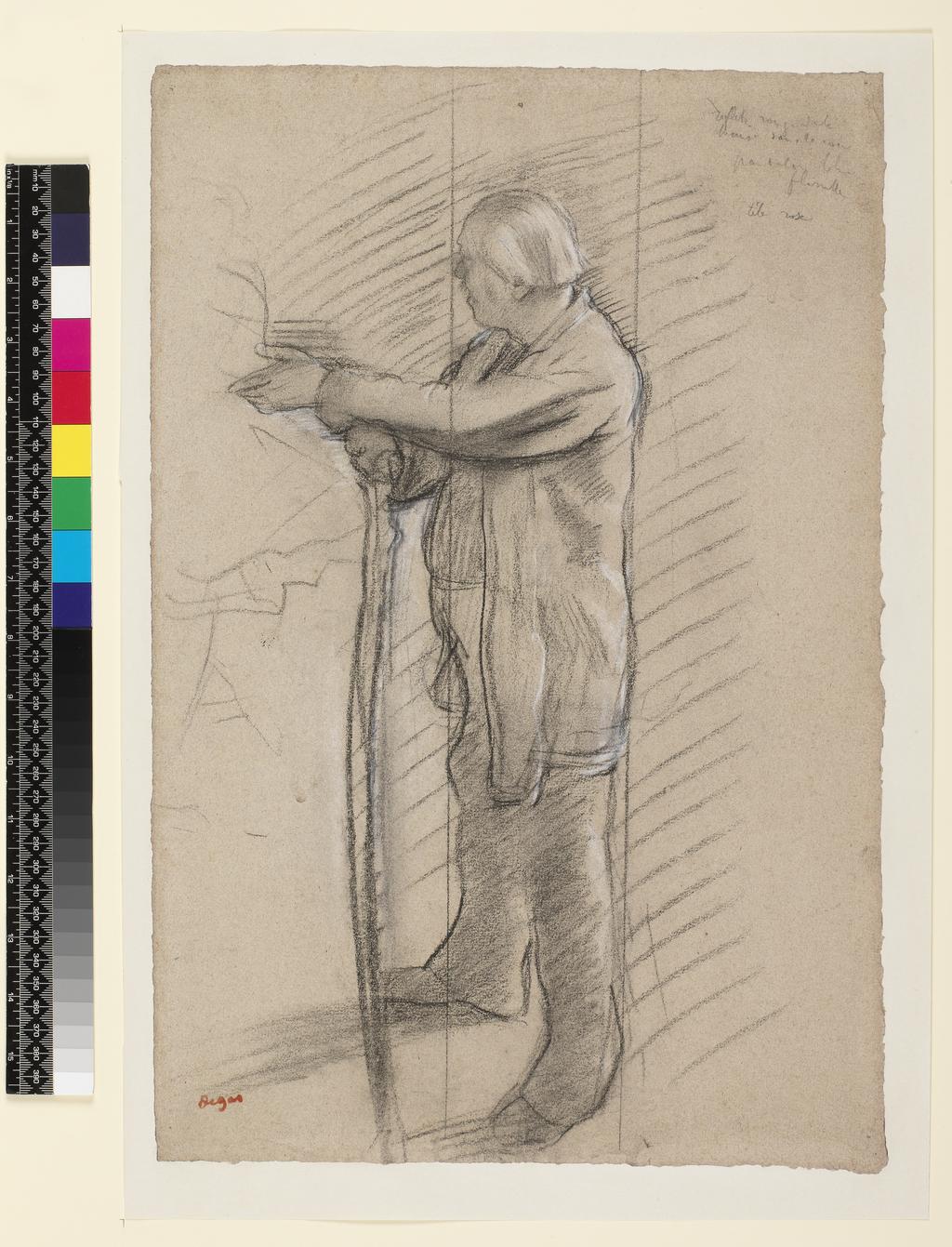 An image of Portrait of the Dancer Jules Perrot. Degas, Edgar (French, 1834-1917). Black chalk, conté? crayon, charcoal heighlighted with white, on paper, height, 470 mm, width, 312 mm, 1875.