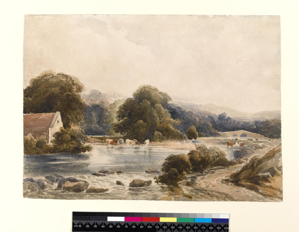 An image of On the Dart. De Wint, Peter (British, 1784-1849). Watercolour on paper, height 243 mm, width 338 mm.
