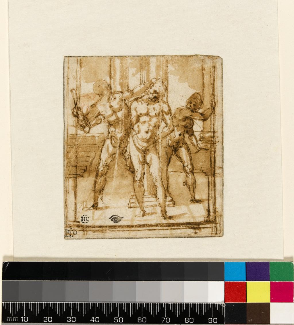 An image of Title/s: The scourging of Christ 
Maker/s: Macchietti, Girolamo attributed to (draughtsman) [ULAN info: Italian artist, 1535-1592]
School/Style: Roman School 
Technique Description: bistre, pen and light-brown wash, on paper
Dimensions: height: 77 mm, width: 67 mm

 
 
