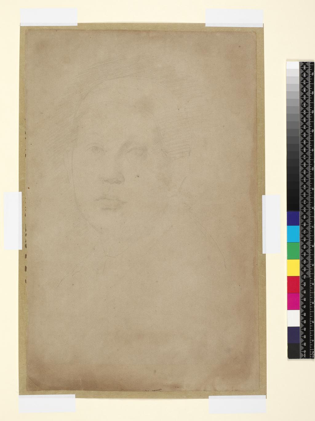 An image of Bust of a girl (Marguerite Degas). Degas, Edgar (French, 1834-1917). Graphite on buff paper, height 479 mm, width 309 mm.