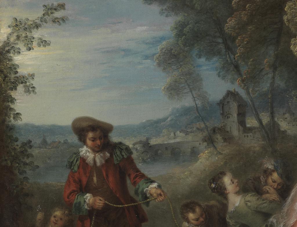 An image of La Balançoire (The Swing). Pater, Jean-Baptiste Joseph (French, 1695-1736). Oil on canvas, height 46.3 cm, width 56.5 cm. Acquisition Credit: From the Perceval Fund with contributions from the National Art Collections Fund and the Victoria and Albert Museum, Grant-in-Aid.