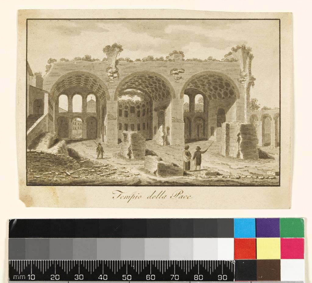 An image of Title/s: Roman ruins - Tempio della Pace Maker/s: Unknown (draughtsman)School/Style: ItalianTechnique Description: pen and ink with wash on paper Dimensions: height: (sheet size): 84 mm, width: (sheet size): 114 mm