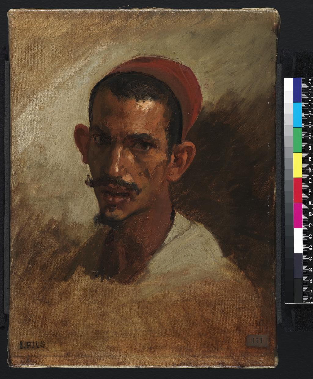 An image of Study for the head of a young Arab. Pils, Isidore Alexandre Augustin (French, 1813/15-1875). Oil on canvas, height 33 cm, width 24 cm, circa 1860-1862. Production Note: This is a study for one of the figures in Pils' painting La reception des chefs arabes par Napoléon III, painted for Napoleon III to commemorate his visit to Algeria with Empress Eugénie.