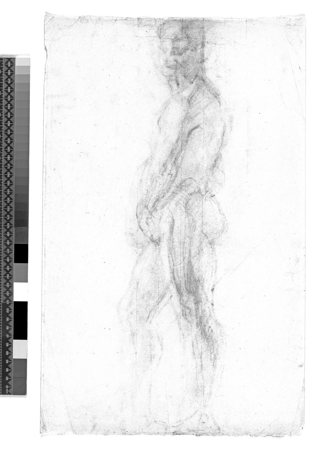 An image of A male nude. Cézanne, Paul (French, 1839-1906). Black chalk on paper, height 493, mm, width 310 mm, probably 1863.