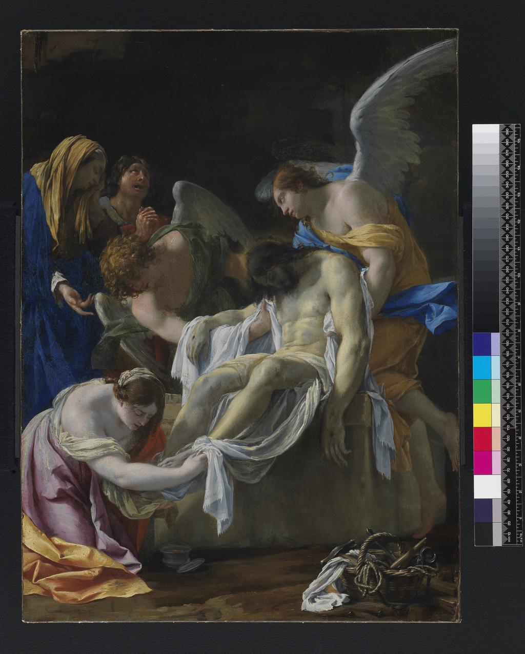 An image of The Entombment. Vouet, Simon (French, 1590-1649). Oil on panel, height, 56.5, cm, width, 41.5, cm, circa 1635-1638. Probable dates. Production Note: Possibly a modello for the painting commissioned by Pierre Seguier several versions of which are known, but of which the principal one generally is considered that in Epinal, Musée des Beaux-Arts (no. 32).