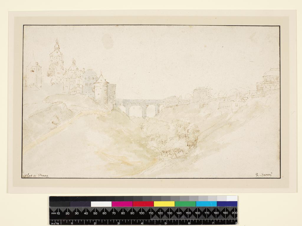 An image of A view of Prague. Savery, Roelant (Dutch, 1576-1639). Pen, light-brown ink and watercolour on paper, height 167 mm, width 279 mm.