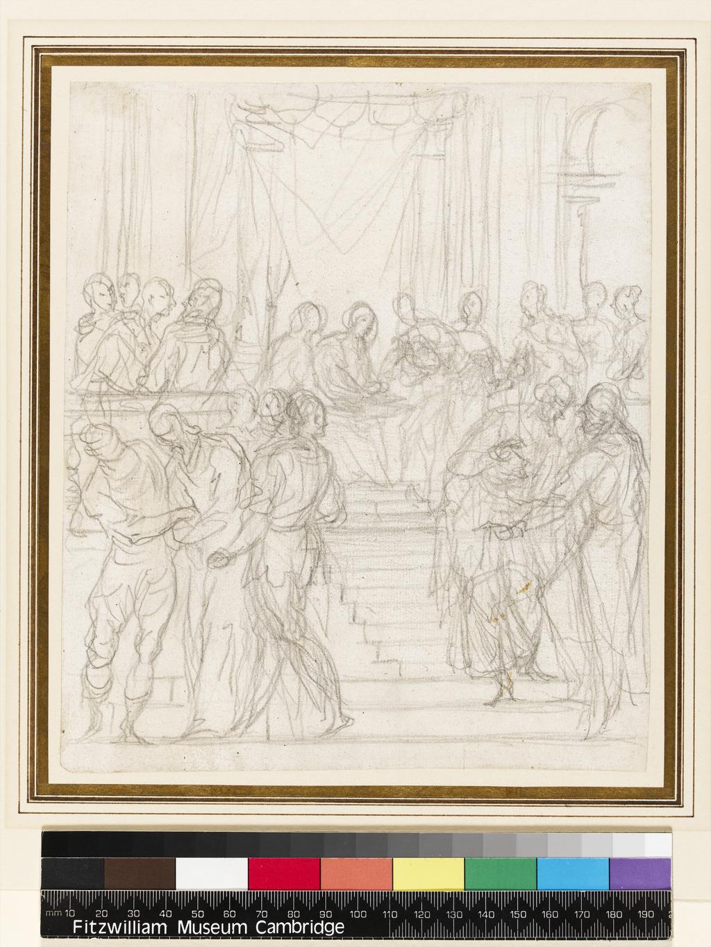 An image of Christ before Pilate. Maganza, Alessandro (Italian, 1556-p.1630). Black chalk (graphite?) on paper, height 216 mm, width 184 mm. Production Notes: study for altarpiece in Vienza?