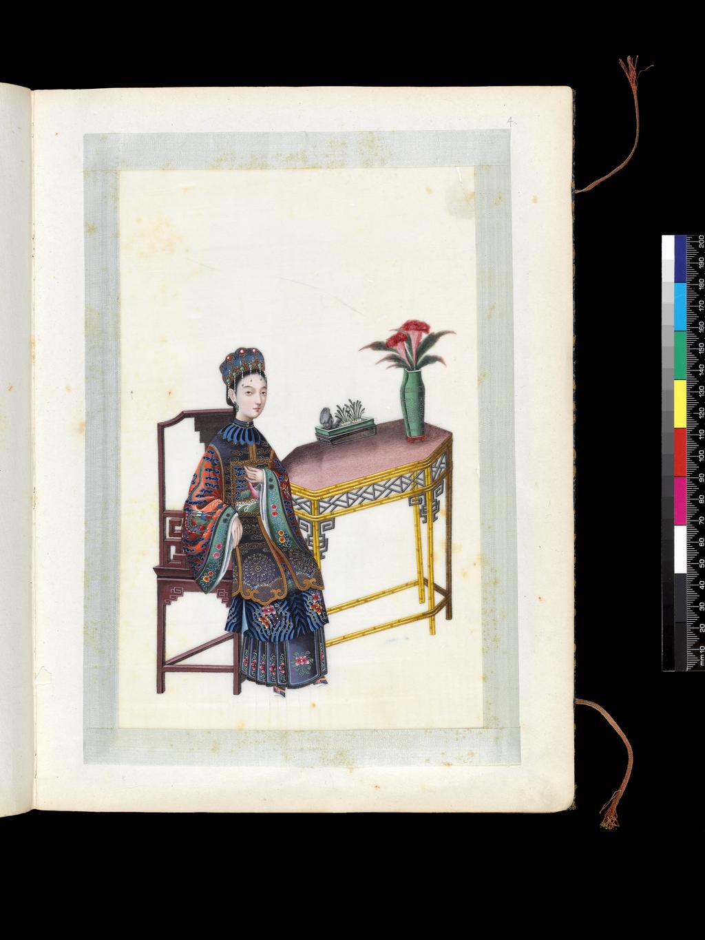 An image of Album: Manchu Officials. Youqua (Chinese, ac.1840-1870). Album containing 12 watercolours on pith paper. Watercolour, bodycolour, and ink with heightening in white and silver, on pith paper, laid down with with strips of blue silk-covered paper, height 336 mm, width 253 mm, 19th century. Chinese. Production Note: Export album made for the Western market.