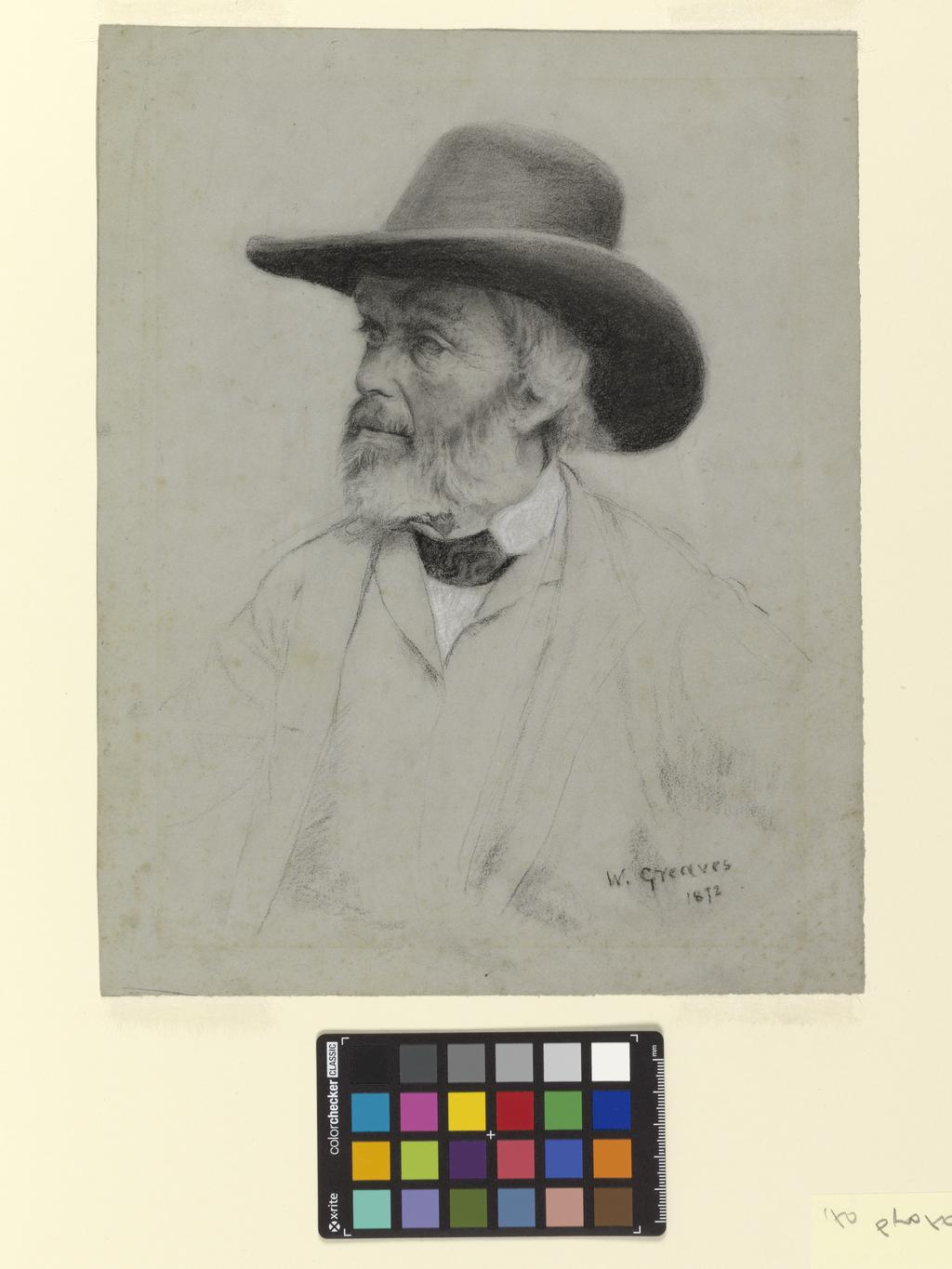 An image of Portrait of Thomas Carlisle. Greaves, Walter (British, 1846-1930). Black chalk heightened with white on paper, 1872. Sir Ivor and Lady Batchelor Bequest.