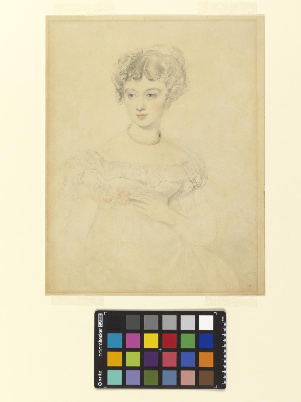 An image of Portrait study of Miss Walford Marion Greatorex (nee Walford). Geddes, Andrew (British, 1783-1844). Graphite and red chalk on paper, 1820. Sir Ivor and Lady Batchelor Bequest.