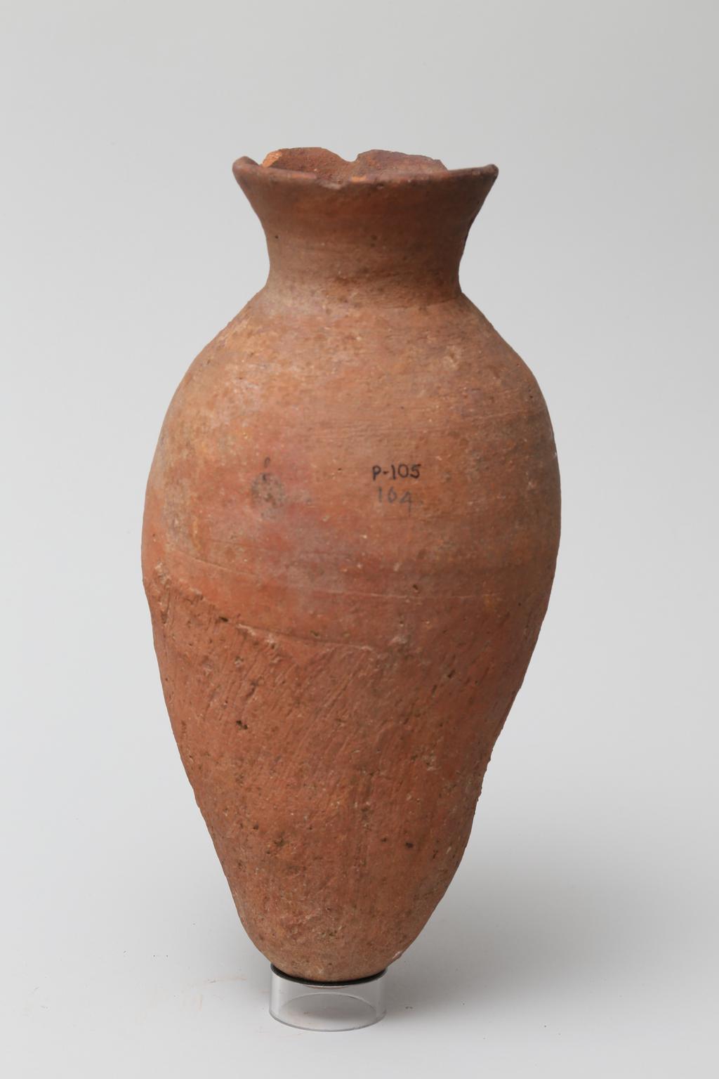 An image of Vessel. Jar, slender shouldered, with rounded base. Production Place/Find Spot: Egypt. Height 0.255 m.