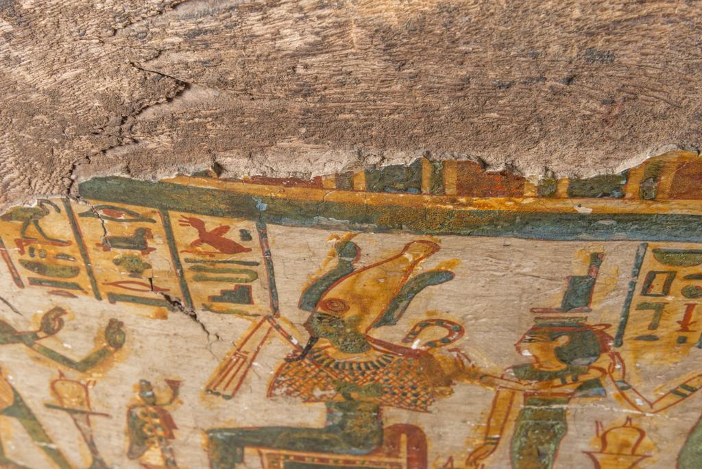 An image of Funerary equipment/ coffin. Coffins (2) and lid, of 'Chief of scribes of the temple of Amun Re, Nespawershefi'. Wood, depth, 49 cm, width 60 cm, length 206 cm, length 190 cm, length, lid, 179 cm. Production Place: Egypt. Find Spot: Thebes. Third Intermediate period, 1000 B.C.