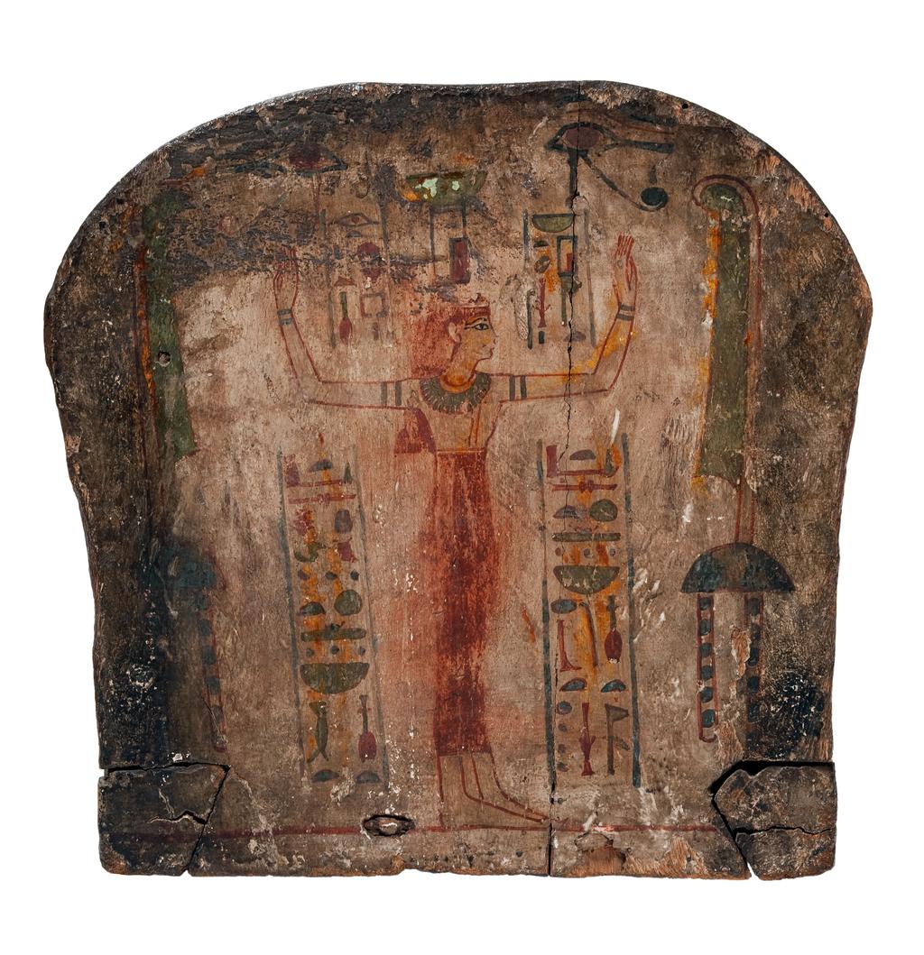 An image of Funerary equipment/ coffin. Coffins (2) and lid, of 'Chief of scribes of the temple of Amun Re, Nespawershefi'. Wood, depth, 49 cm, width 60 cm, length 206 cm, length 190 cm, length, lid, 179 cm. Production Place: Egypt. Find Spot: Thebes. Third Intermediate period, 1000 B.C.