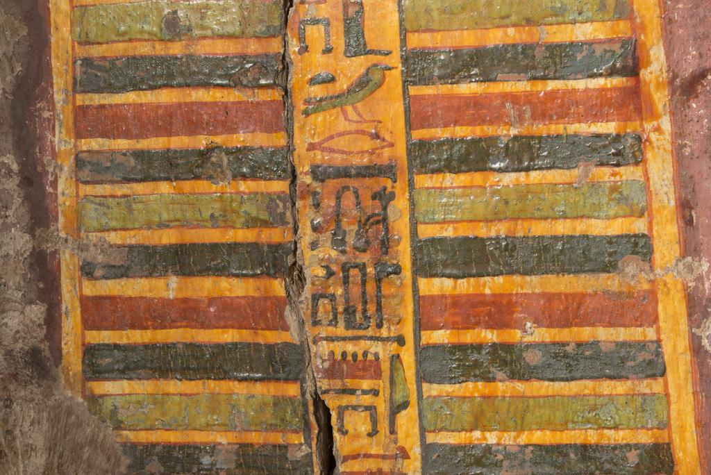 An image of Funerary equipment/ coffin. Coffins (2) and lid, of 'Chief of scribes of the temple of Amun Re, Nespawershefi'. Wood, depth, 49 cm, width 60 cm, length 206 cm, length 190 cm, length, lid, 179 cm. Production Place: Egypt. Find Spot: Thebes. Third Intermediate period, 1000 B.C.