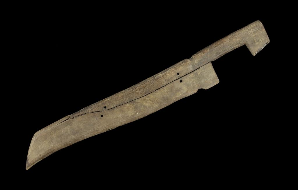 An image of Knife, from demon figure? Production/Find Spot: Egypt. Wood, depth 0.019 m, height 0.574 m, width 0.08 m.