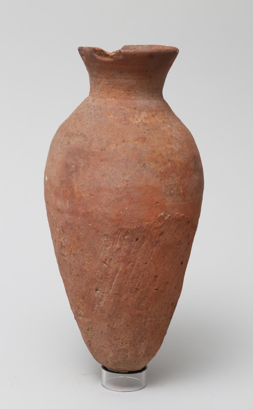 An image of Vessel. Jar, slender shouldered, with rounded base. Production Place/Find Spot: Egypt. Height 0.255 m.