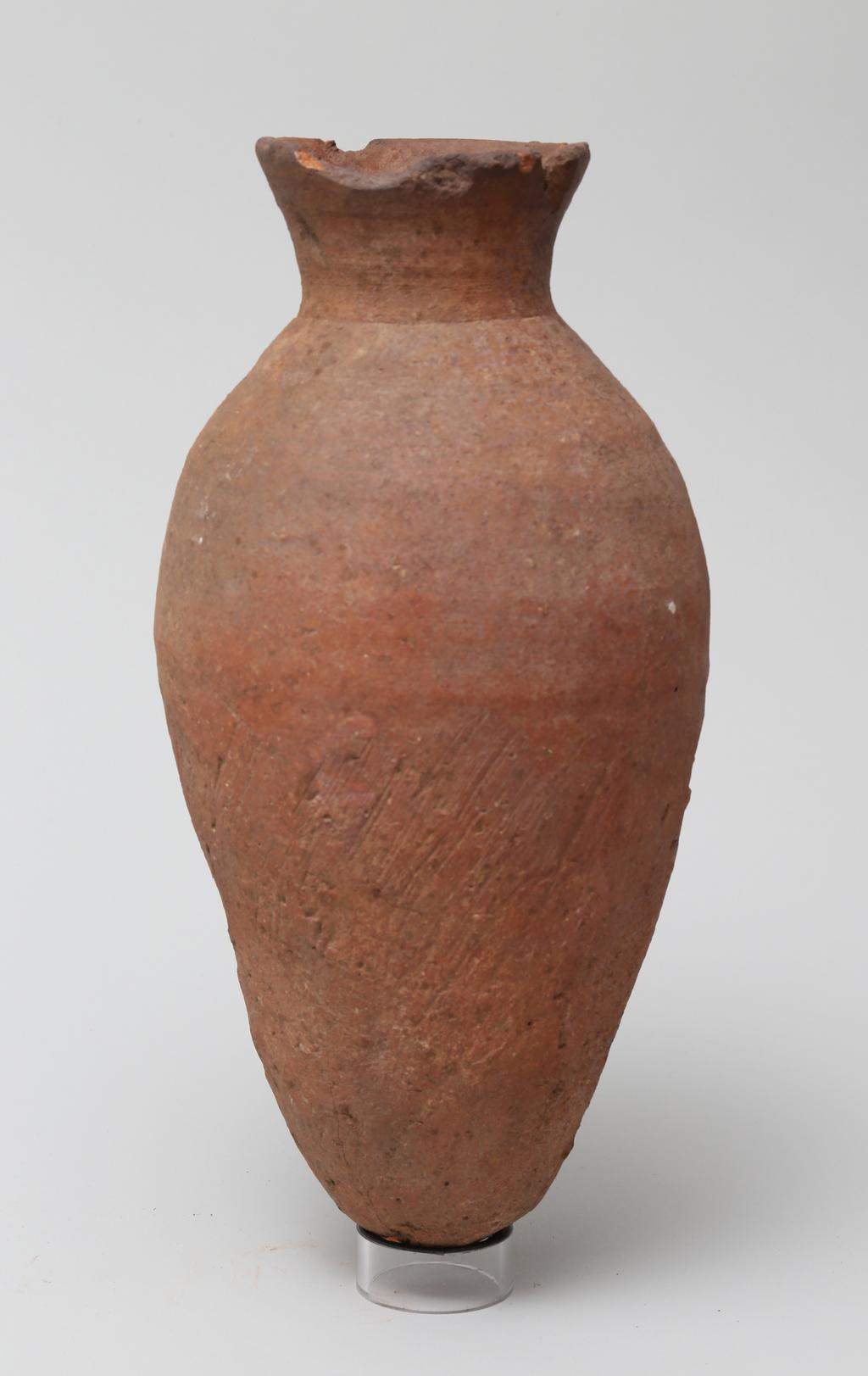 An image of Vessel. Jar, slender shouldered, with rounded base. Production Place/Find Spot: Egypt. Height 0.255 m.