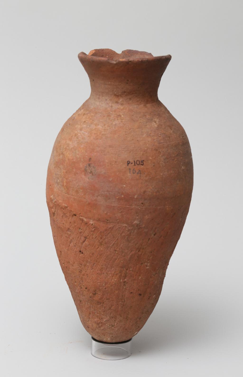 An image of Vessel. Jar, slender shouldered, with rounded base. Production Place/Find Spot: Egypt. Height 0.255 m.