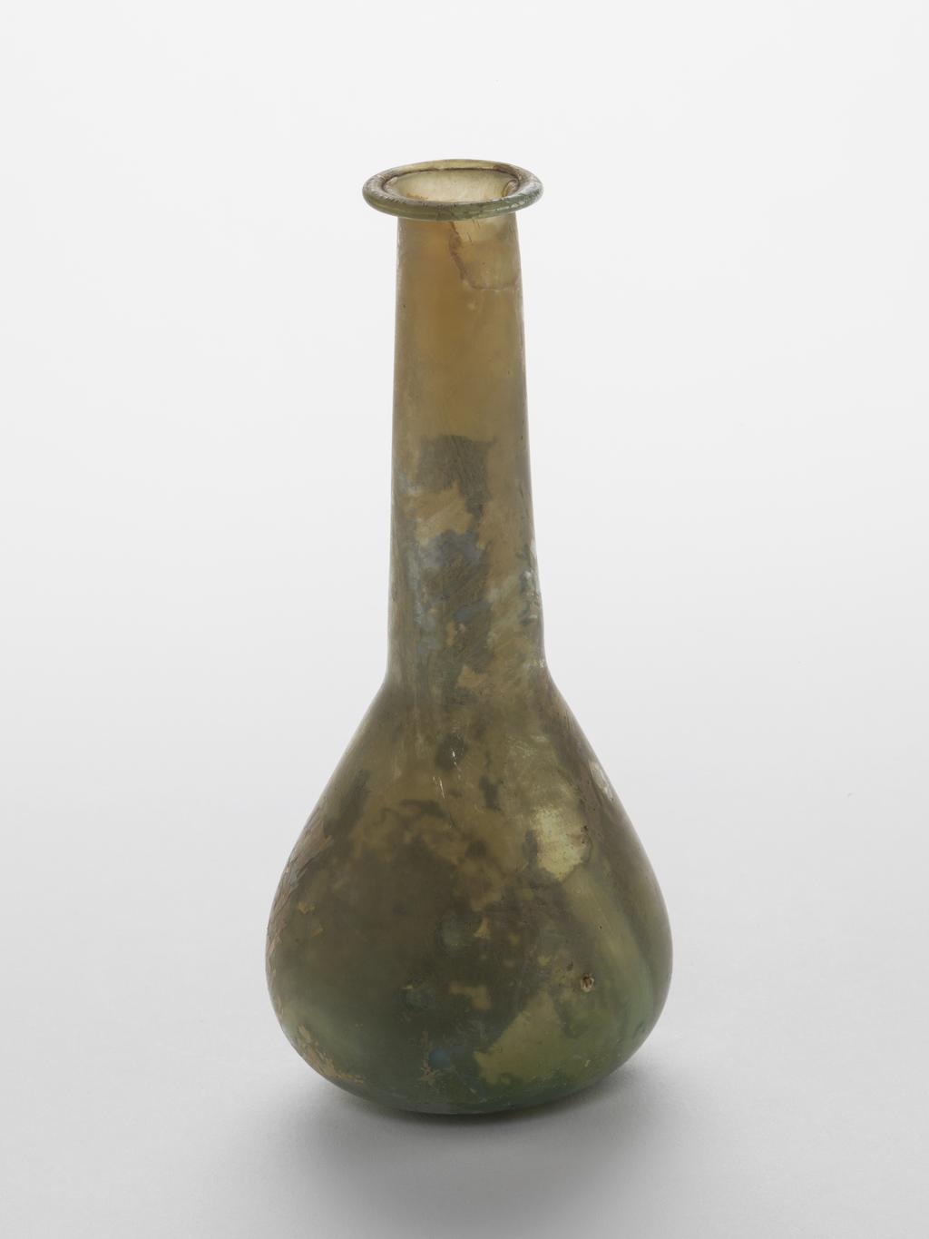 An image of Vessel. Unguentarium. Production Place: Eastern Mediterranean. Find Spot: Cyprus. Glass, blown, 101-300. Middle Roman Period.