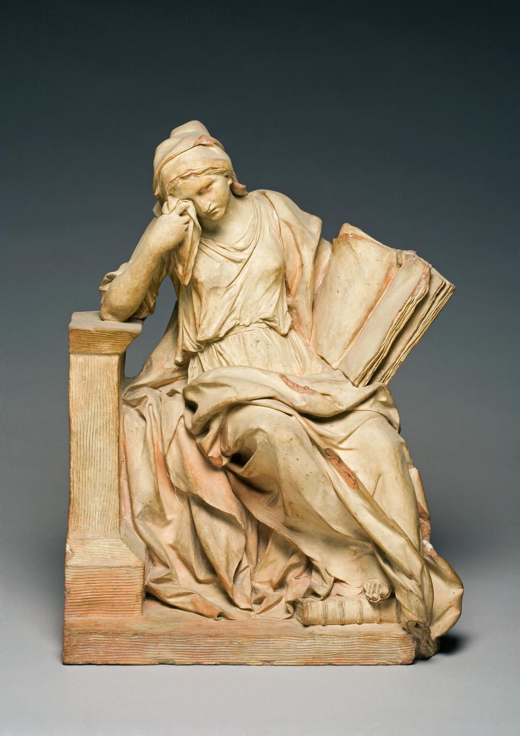 An image of RYSBRACK, John Michael'Figure of a Mourning Woman'A study for the monument to Nicholas Rowe (1674-1718) and his daughter, Charlotte Fane, erected in Poet's Corner, Westminster Abbey, in 1742.Figure. Terracotta.London? EnglandC.1740
