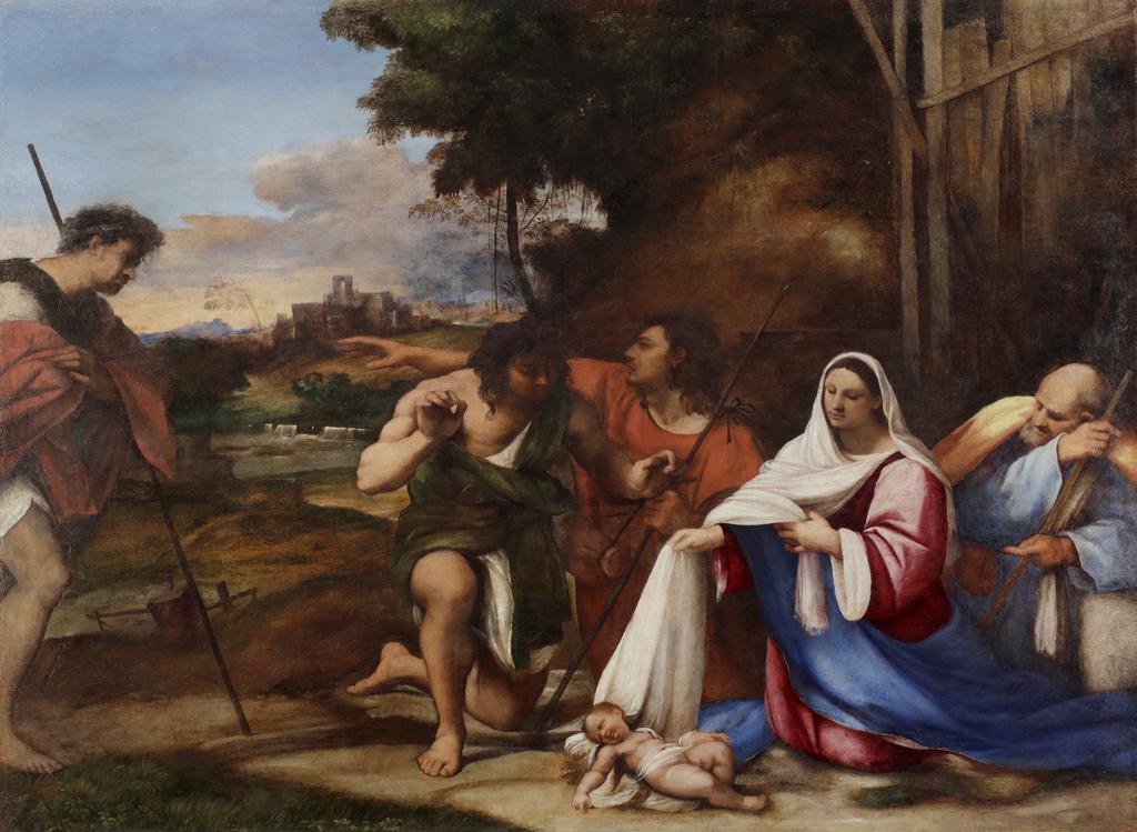 An image of Adoration of the Shepherds.  Sebastiano del Piombo (Sebastiano Luciani) (Italian, 1485-1547). Oil on canvas, height 124.2 cm, width 161.3 cm, 1511 to 1512. POST-CONSERVATION.