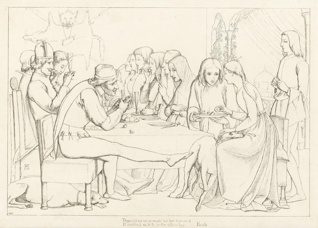 An image of Title/s: Study for Lorenzo and Isabella Maker/s: Millais, John Everett (draughtsman) [ULAN info: British artist, 1829-1896]  Technique Description:  pen and Indian ink on paper Dimensions:  height: (image size): 201 mm,width: (image size): 292 mmDate: 1848 