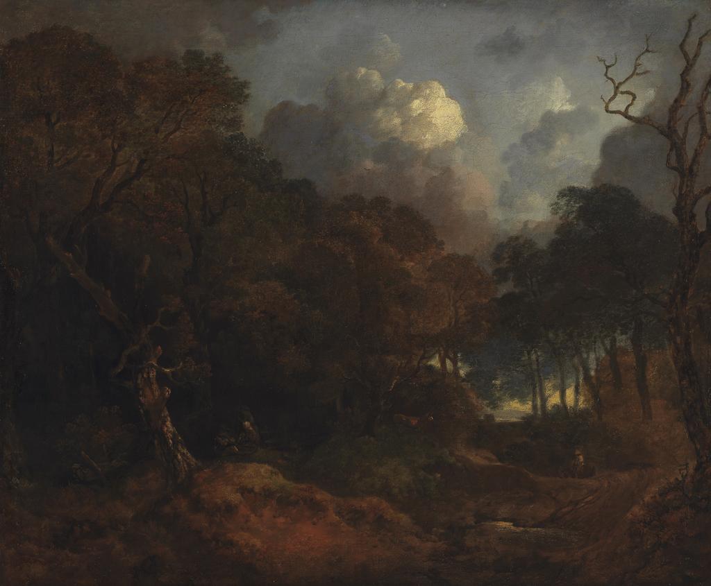 An image of A forest road. Gainsborough, Thomas (British, 1727-1788). Oil on canvas, height 62.8 cm, width 75.5 cm, circa 1750. A landscape drawing with much similarity of composition, in 1969 with Sabin Galleries, London, has been dated to the early 1750's.