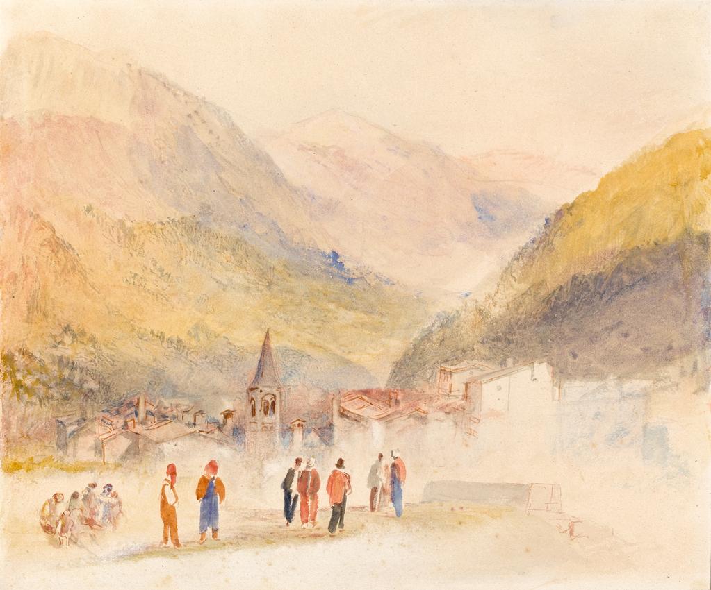 An image of Turner, Joseph Mallord William. Pré St. Didier. Watercolour pen and red ink over traces of graphite on paper. 1836.