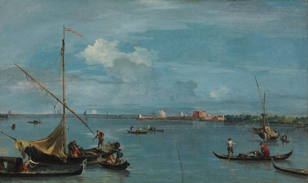 An image of Forte S. Andrea Del Lido, Venice. Guardi, Francesco (Italian, 1712-1793). Oil on canvas, height 31.7 cm, width 52.7 cm, 1760-1770. Venetian School.