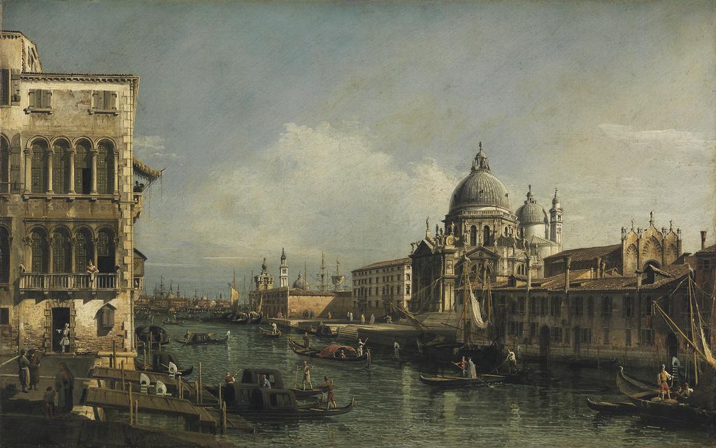 An image of A View at the Entrance of the Grand Canal, Venice. Bellotto, Bernardo (Canaletto) (Italian, 1720-1780). Oil on canvas, height 59.3 cm, width 94.9 cm, circa 1741.