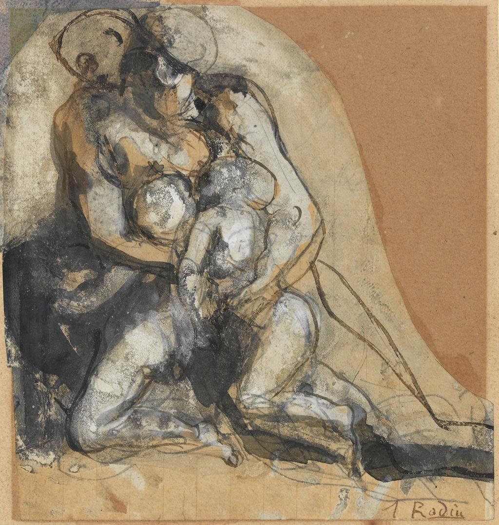 An image of Charity. Rodin, Auguste (French). Pen and bodycolour on buff paper. Height: 120 mmwidth: 111 mm.