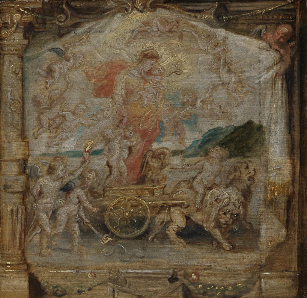An image of The Triumph of Divine Love. Sketch for the 'Eucharist' series of designs. Rubens, Peter Paul (Flemish 1577-1640). Oil on panel, height 15.9 cm, width 16.2 cm, circa 1625-1626.
