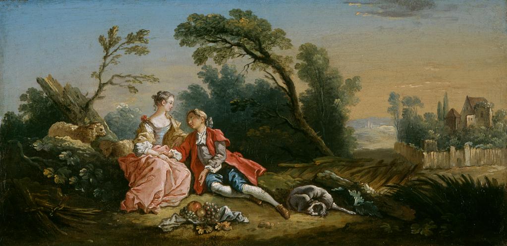 An image of A Pastoral. Huet, Jean Baptiste (French, 1745-1811). Oil on canvas, height 21.0 cm, width 41.6 cm.