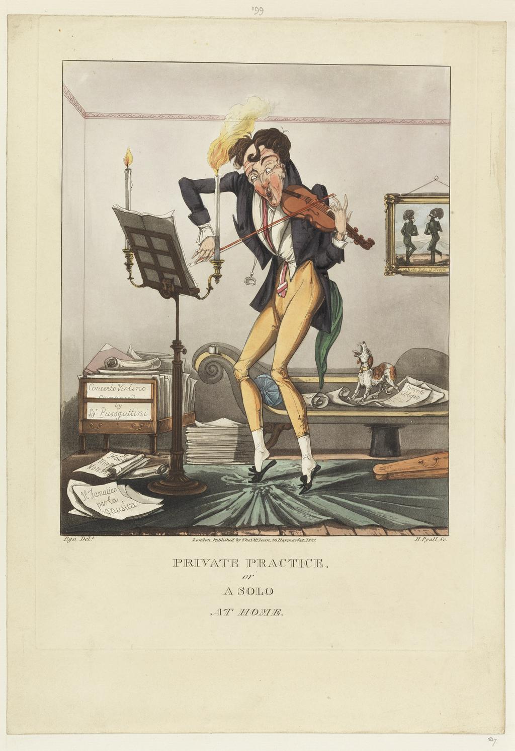An image of Print album. Private Practice or a solo at home. Pyall, H,; printmaker (British, 1795-1833). McLean, Thomas, publisher (British, 1788-1859). Egerton, M., draughtsman, after (British, fl.1821-1827). Etching, aquatint, with hand colouring, 1827.