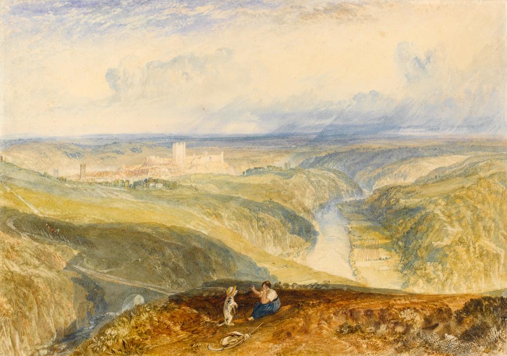 An image of Richmond, Yorkshire. Turner, Joseph Mallord William (British, 1775-1851). Watercolour over graphite with gum arabic on paper, height 280 mm, width 400 mm, 1826-1828.