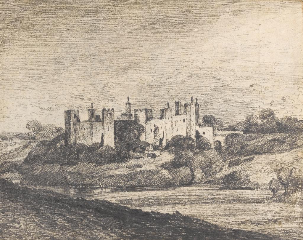 An image of Framlingham Castle from the West (recto). Constable, John (British, 1776-1837). Graphite on paper. Height 198 mm, width 250 mm. 1815 (recto), 1830 (verso).