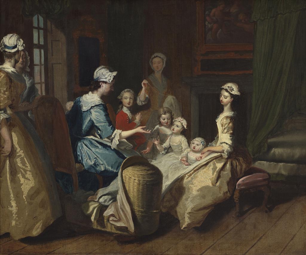 An image of Pamela tells a nursery tale. Highmore, Joseph (British, 1692-1780). Oil on canvas, height 62.9 cm, width 74.7 cm, circa 1744.