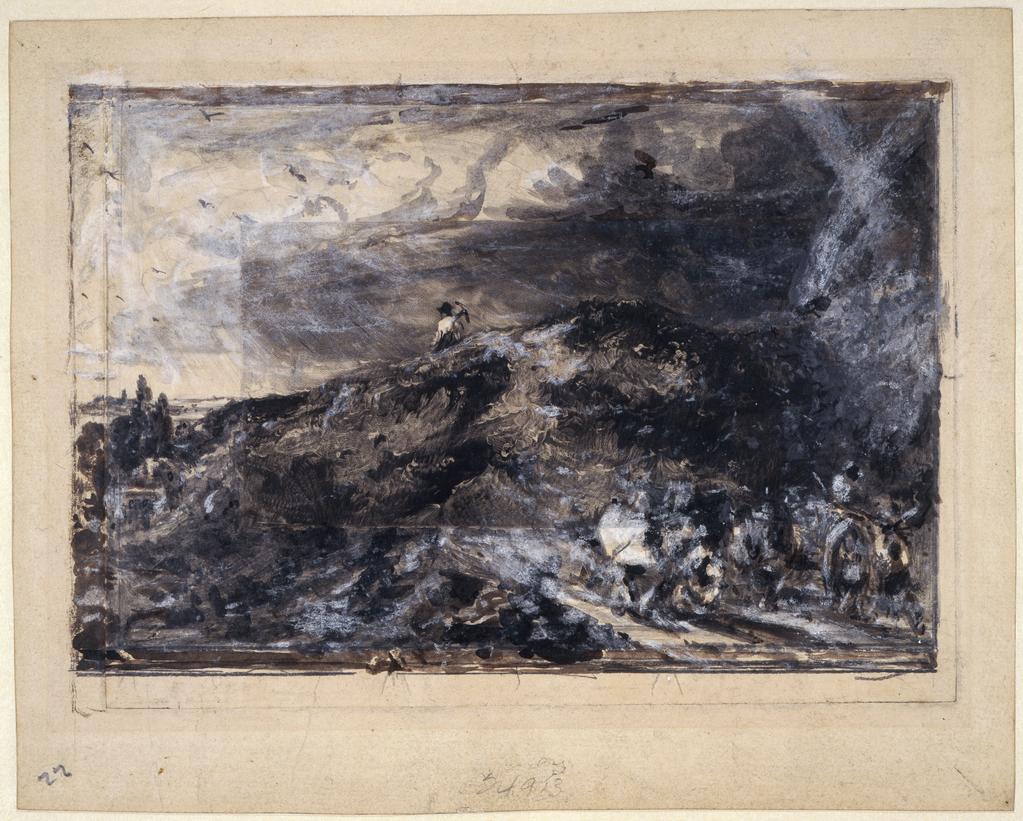 An image of Mezzotint on paper, touched and enlarged by Constable, height 165mm, width 227mm, height 212mm, width 267mm, 1829.