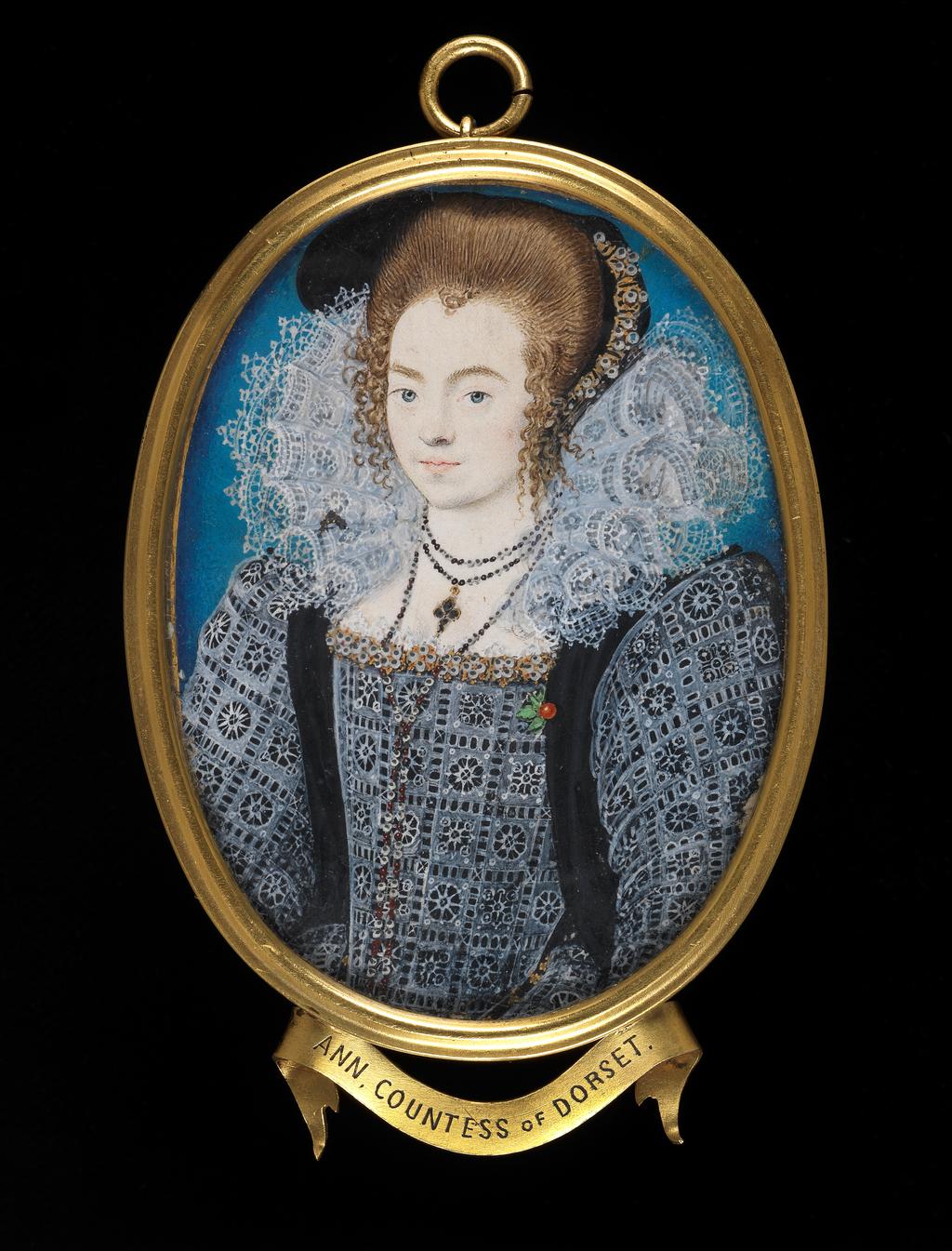 An image of Unknown Lady. Hilliard, Nicholas (British, 1537-1619). Watercolour on vellum, stuck to a playing-card with hearts on verso, which have been overpainted with brown watercolour, height 73 mm, width 53 mm, circa 1595. Acquired with money bequeathed by Mrs Coppinger Prichard in memory of her father, Thomas Waraker, LL.D., and with a grant from the National Art Collections Fund.
