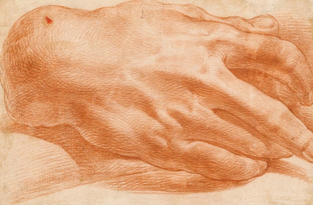 An image of Title/s: Study of the back of a hand with a staff Maker/s: Passarotti, Bartolomeo attributed to (draughtsman) [ULAN info: Italian artist, 1529-1592]Technique Description: red chalk on paper Dimensions: height: 182 mm, width: 277 mm