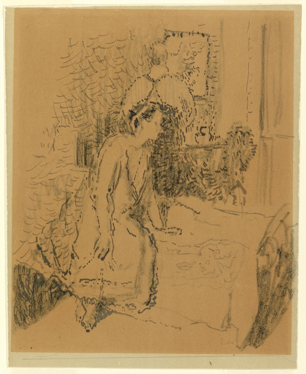 An image of Hubby and Marie. Sickert, Walter Richard (British, 1860-1942). Pen and ink and charcoal on brown-toned paper, circa 1928. Notes: Elaine Thérèse Lessore (1884-1945), painter and embroideress, married Sickert as his third wife in 1926. Sir Ivor and Lady Batchelor Bequest.
