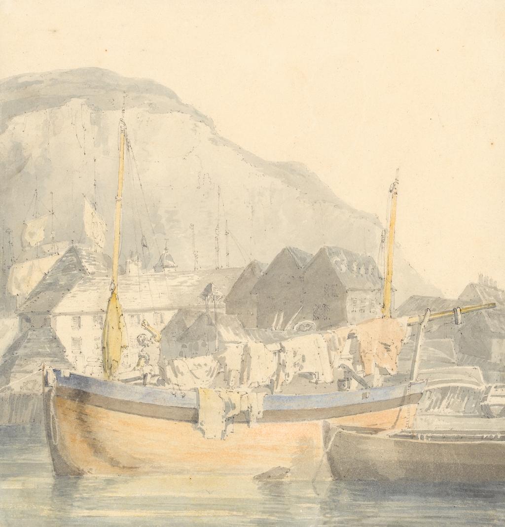 An image of Dover, Harbour and Shipping. Turner, Joseph Mallord William (British, 1775-1851). Graphite and watercolour on paper, 1792-1793.