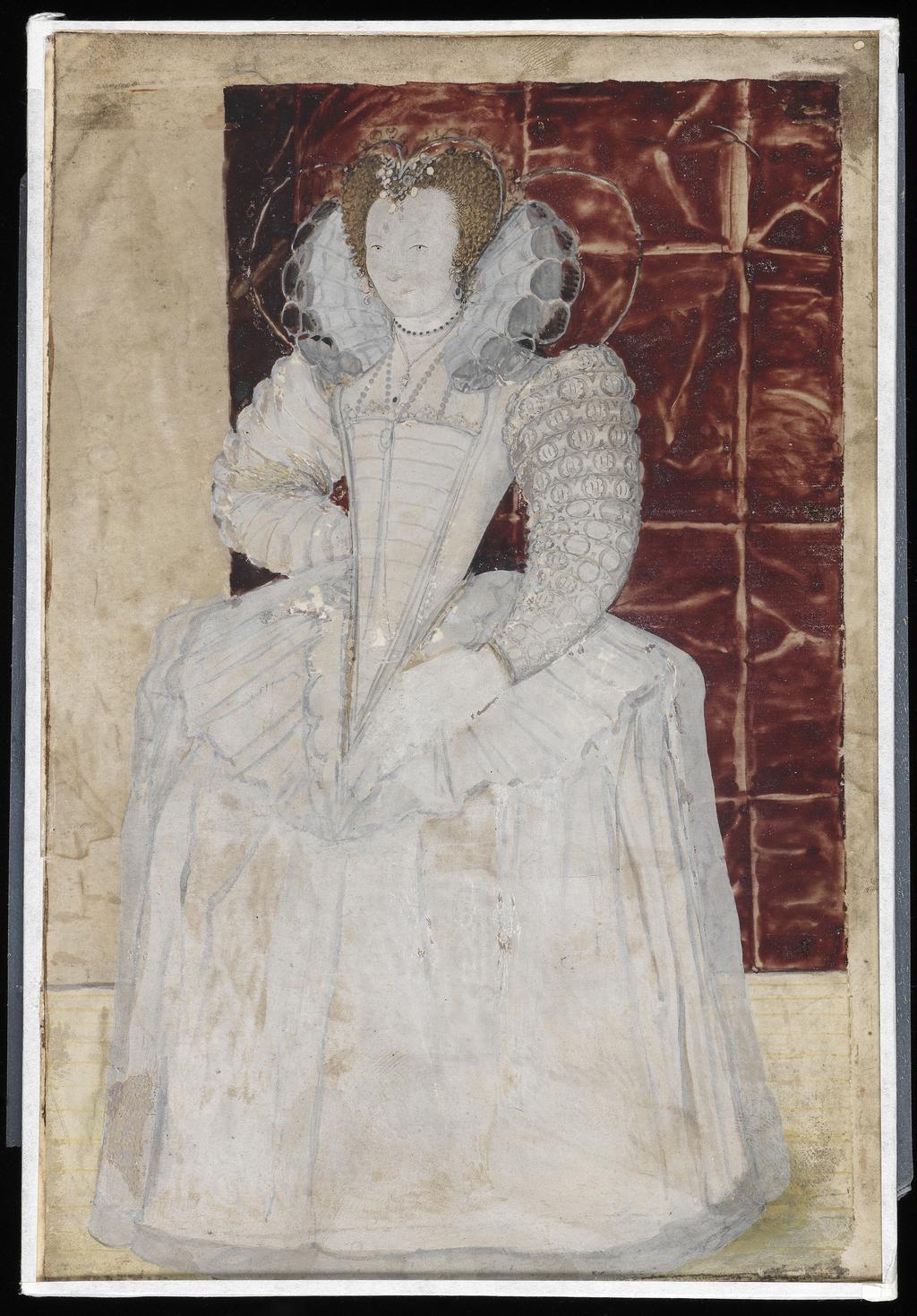 An image of Unknown Lady. Hilliard, Nicholas (British, 1537-1619). Watercolour on vellum, which has been relaid on modern card, height 182 mm, width 122 mm, circa 1595.